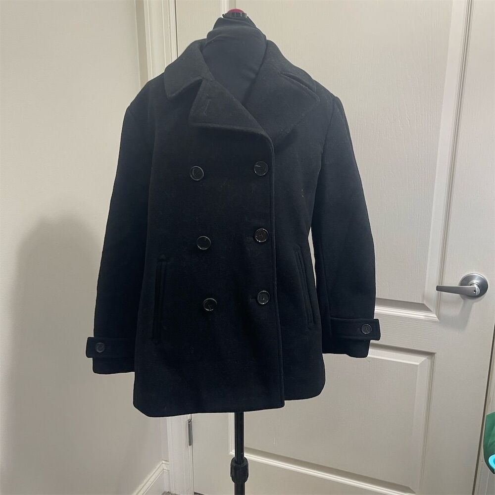 Lands' End Women's Double-Breasted Wool Pea Coat Black Size M (sku419)